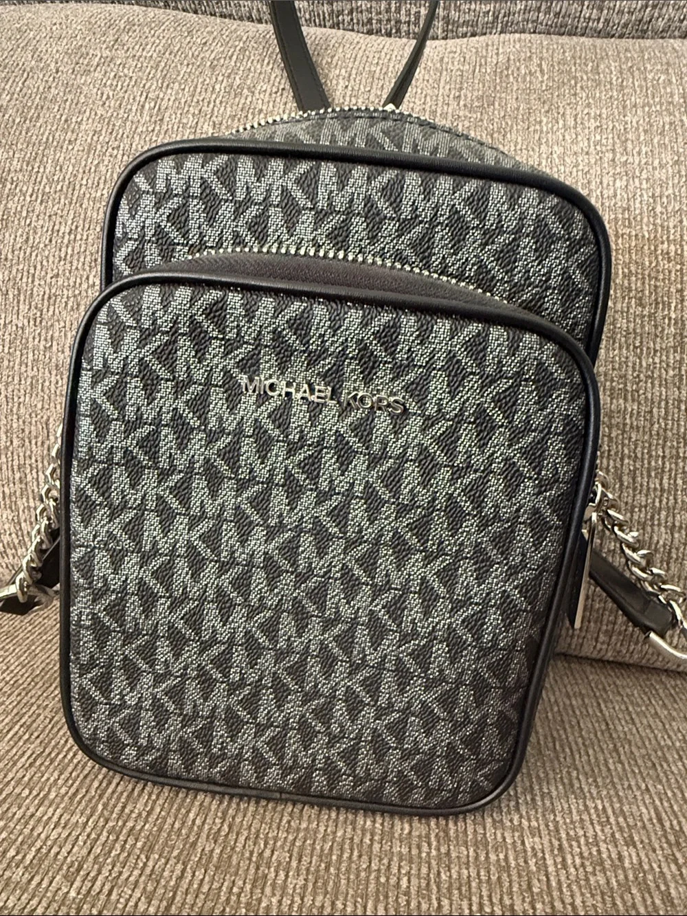 Michael Kors Black Logo Belt Bag with Silver Hardware
